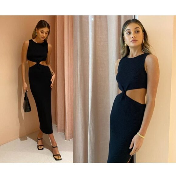 BEC&BRIDGE Riviera Knit Twist Midi Dress in Black Size US 2 - Picture 4 of 16